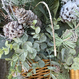 Winter Front Door Basket Wreath, Snowy Pine Birdhouse Basket, Christmas wreath decoration, Winter decor for door