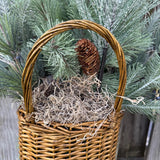 Winter Front Door Basket Wreath, Snowy Pine Birdhouse Basket, Christmas wreath decoration, Winter decor for door