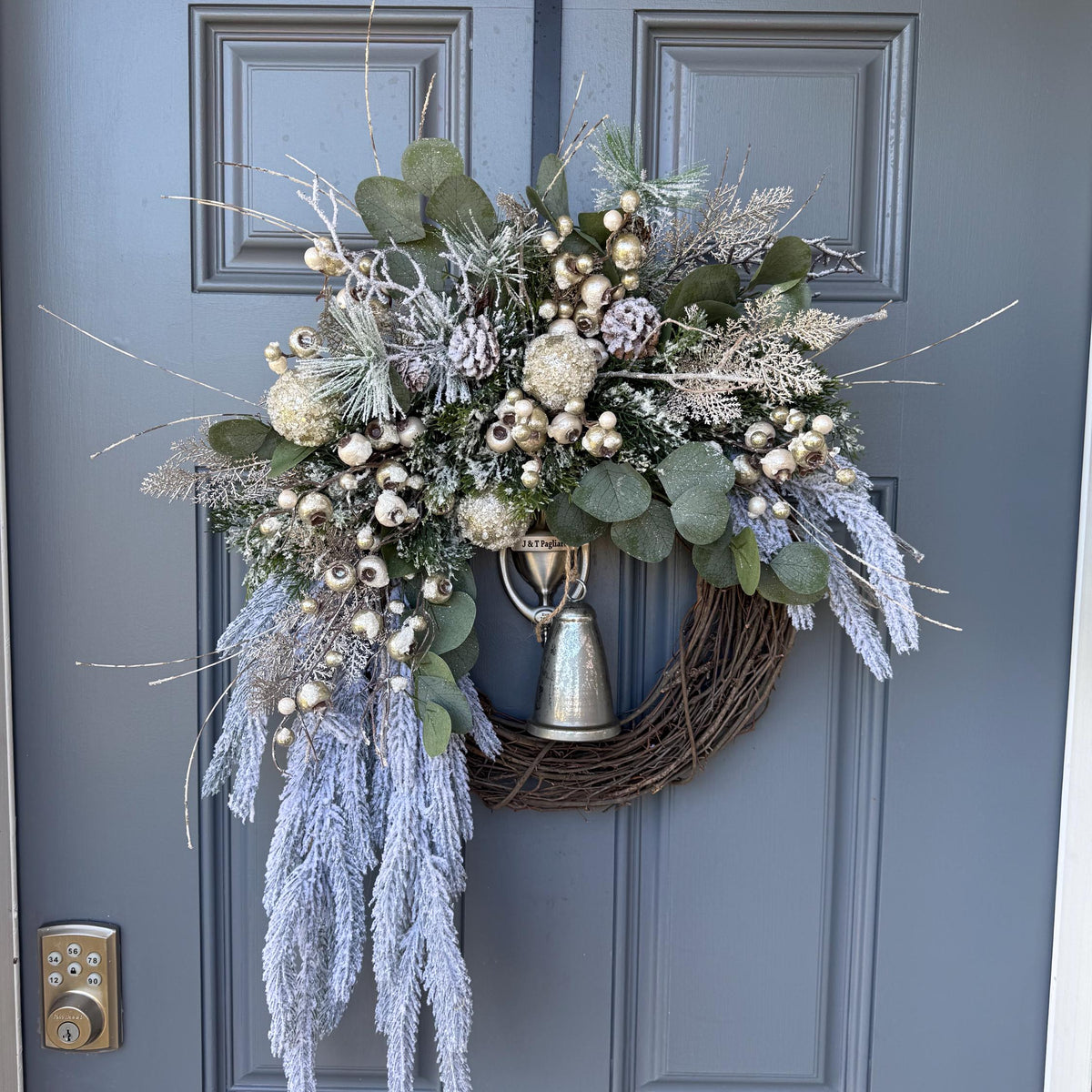 Winter wreath for door, Snowy pine wreath with glitz and glam. Sparkly wreath design for front door, Winter icy wall decor 24”