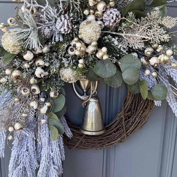 Christmas wreath for door, Snowy pine wreath with pink glitz and glam. Sparkly wreath design for front door, Holiday decor front door, 24”