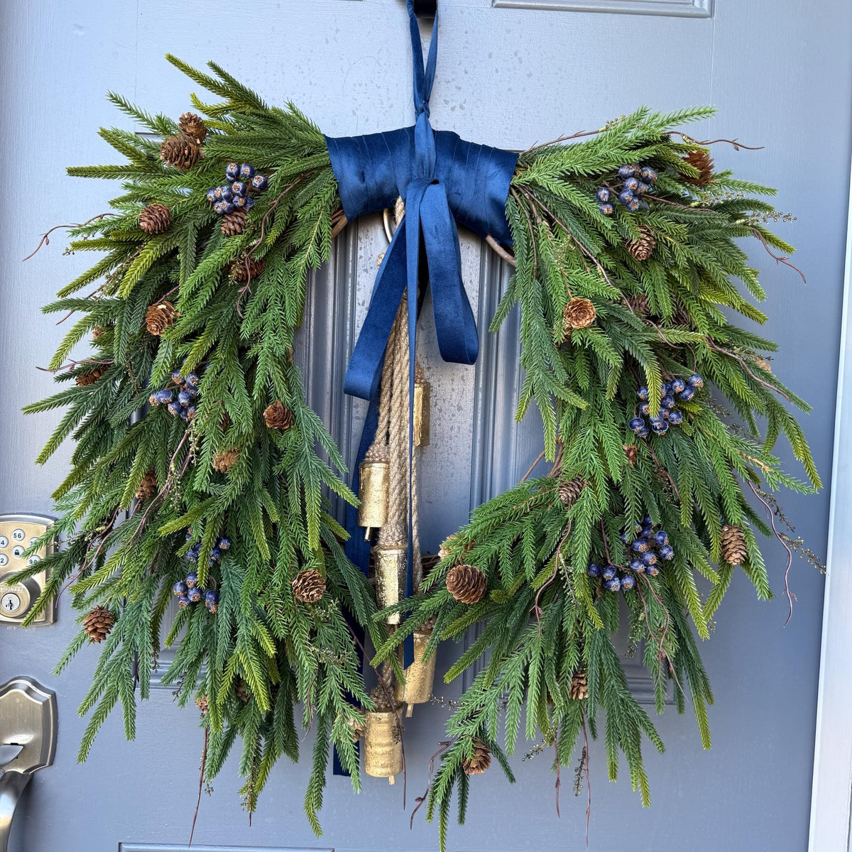 Front door winter wreath, Norfolk pine wreath, All season wreath, Housewarming gift, Farmhouse style wreath
