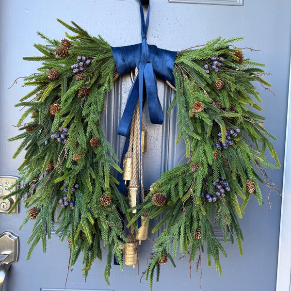 Front door winter wreath, Norfolk pine wreath, All season wreath, Housewarming gift, Farmhouse style wreath