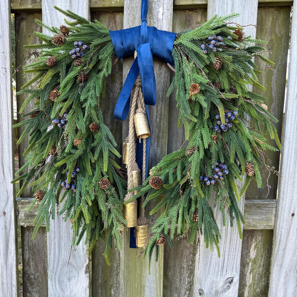 Front door winter wreath, Norfolk pine wreath, All season wreath, Housewarming gift, Farmhouse style wreath