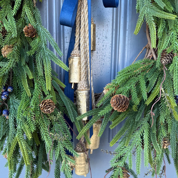 Front door winter wreath, Norfolk pine wreath, All season wreath, Housewarming gift, Farmhouse style wreath