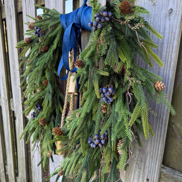 Front door winter wreath, Norfolk pine wreath, All season wreath, Housewarming gift, Farmhouse style wreath