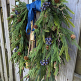 Front door winter wreath, Norfolk pine wreath, All season wreath, Housewarming gift, Farmhouse style wreath