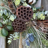 Winter front door wreath, Holiday wreath, Natural snowy wreath design, Home decor gift, Rustic icy wreath, 24” wreath