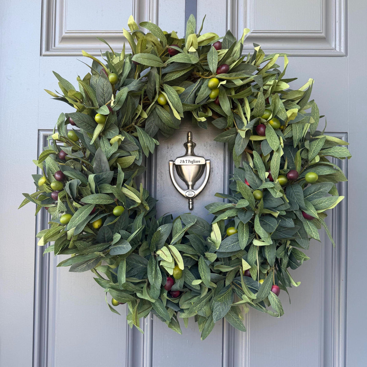 Year round greenery wreath, handmade olive branch wreath for your front door, All seasons wall decor, Rustic farmhouse decoration