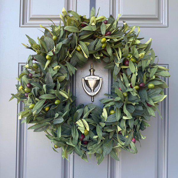 Year round greenery wreath, handmade olive branch wreath for your front door, All seasons wall decor, Rustic farmhouse decoration