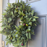 Year round greenery wreath, handmade olive branch wreath for your front door, All seasons wall decor, Rustic farmhouse decoration