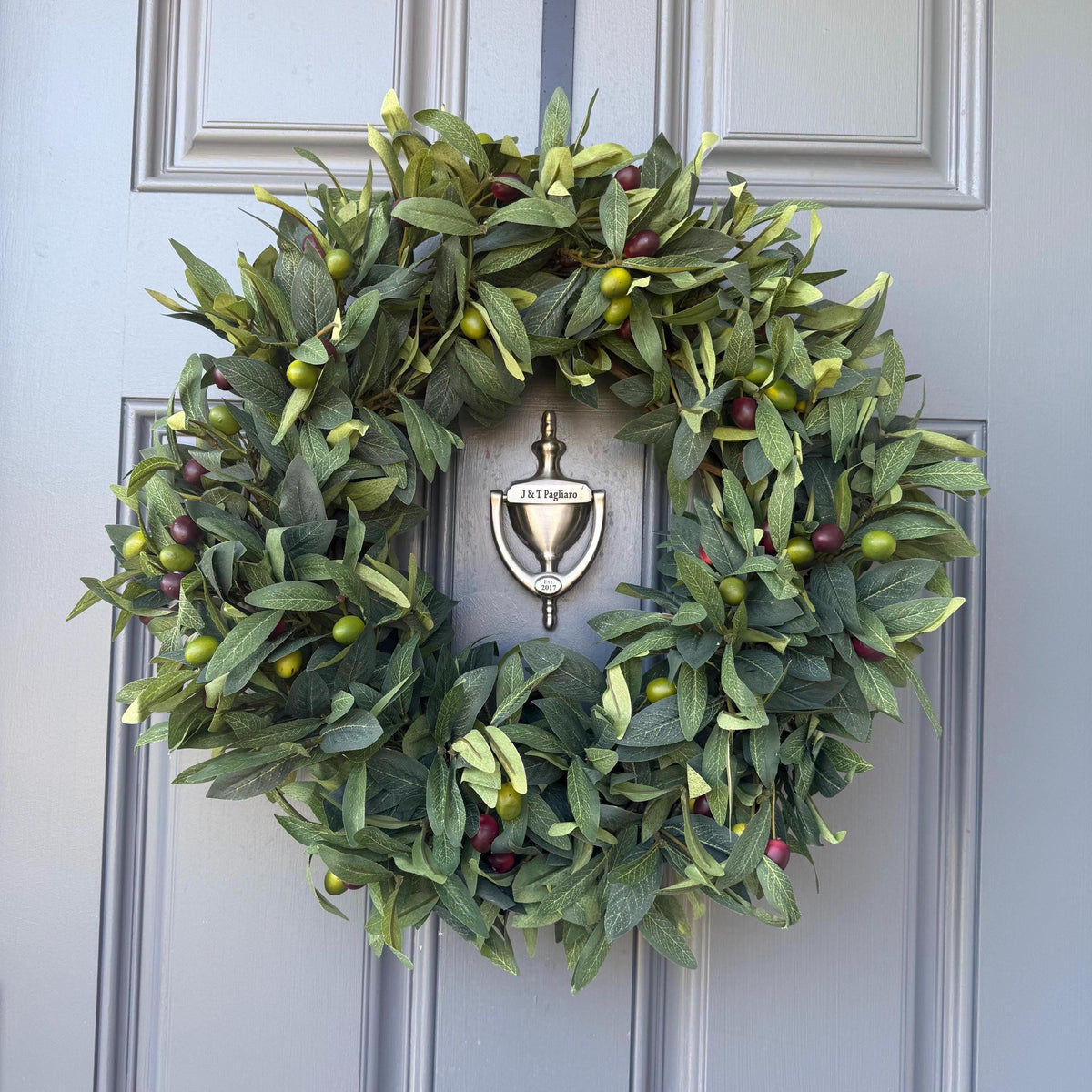 Year round greenery wreath, handmade olive branch wreath for your front door, All seasons wall decor, Rustic farmhouse decoration