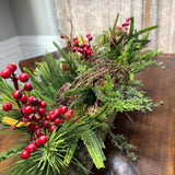 Christmas table arrangement in a birch container. Christmas gift arrangement , Hostess holiday gift, Table decoration for holiday, 20” long