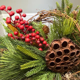 Christmas table arrangement in a birch container. Christmas gift arrangement , Hostess holiday gift, Table decoration for holiday, 20” long