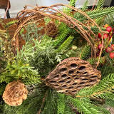 Christmas table arrangement in a birch container. Christmas gift arrangement , Hostess holiday gift, Table decoration for holiday, 20” long