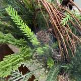 Winter table centerpiece in a birch container. Christmas gift arrangement, Hostess holiday gift, Table decoration for holiday. 20” long