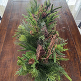 Winter table centerpiece in a birch container. Christmas gift arrangement, Hostess holiday gift, Table decoration for holiday. 20” long