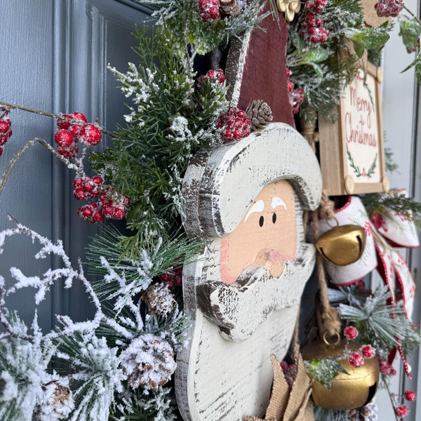 Santa wreath, Christmas wreath for front door, xmas wreath, Holiday wreath, Rustic Santa Wreath, Primitive Santa Wreath, Christmas decor xl