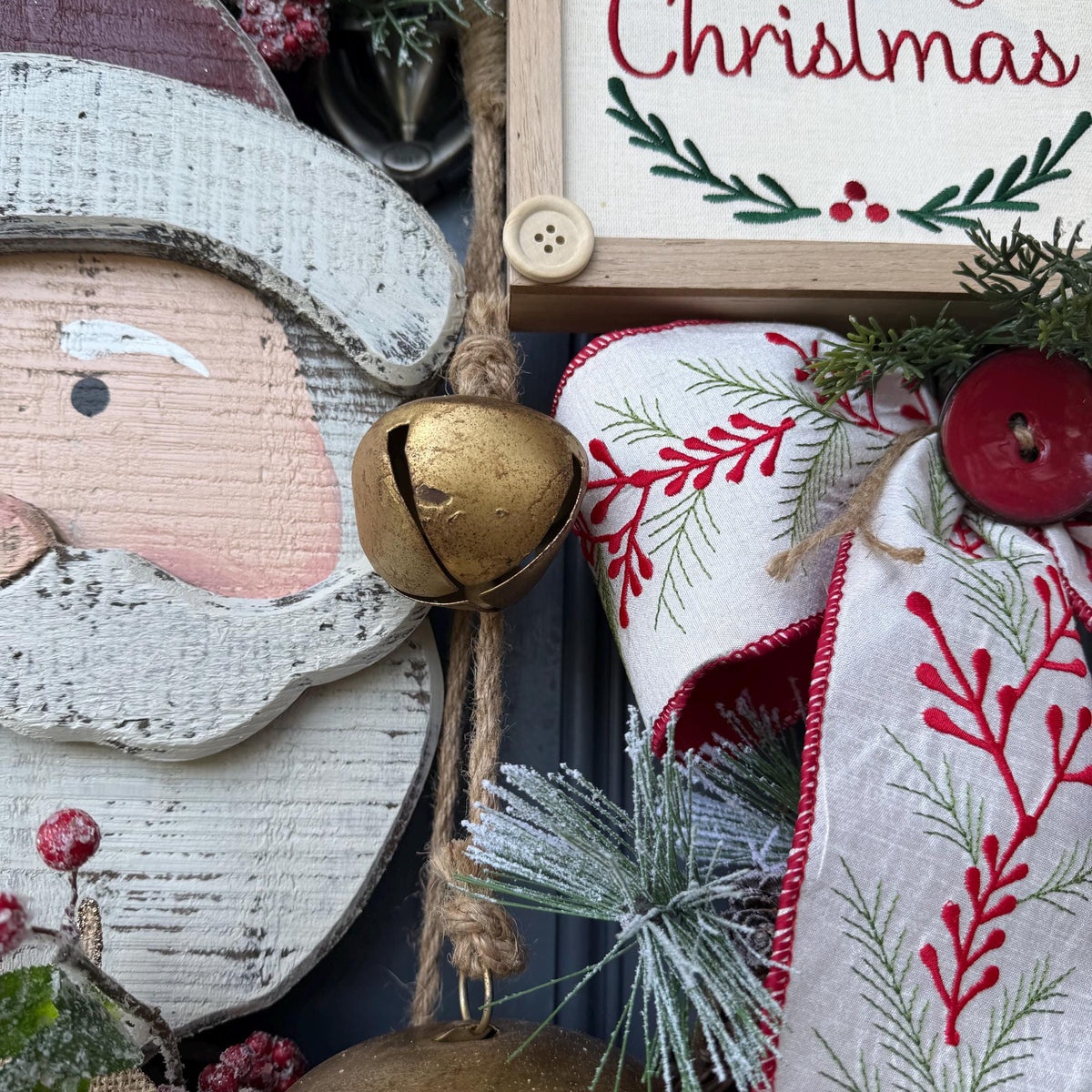 Santa wreath, Christmas wreath for front door, xmas wreath, Holiday wreath, Rustic Santa Wreath, Primitive Santa Wreath, Christmas decor xl