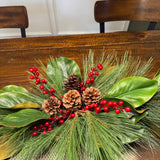 Magnolia Christmas Garland, Christmas Pine, Berries and Magnolia leaves 6’ Long, Mantle Decoration, Table Garland, Front Door Garland