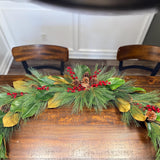 Magnolia Christmas Garland, Christmas Pine, Berries and Magnolia leaves 6’ Long, Mantle Decoration, Table Garland, Front Door Garland