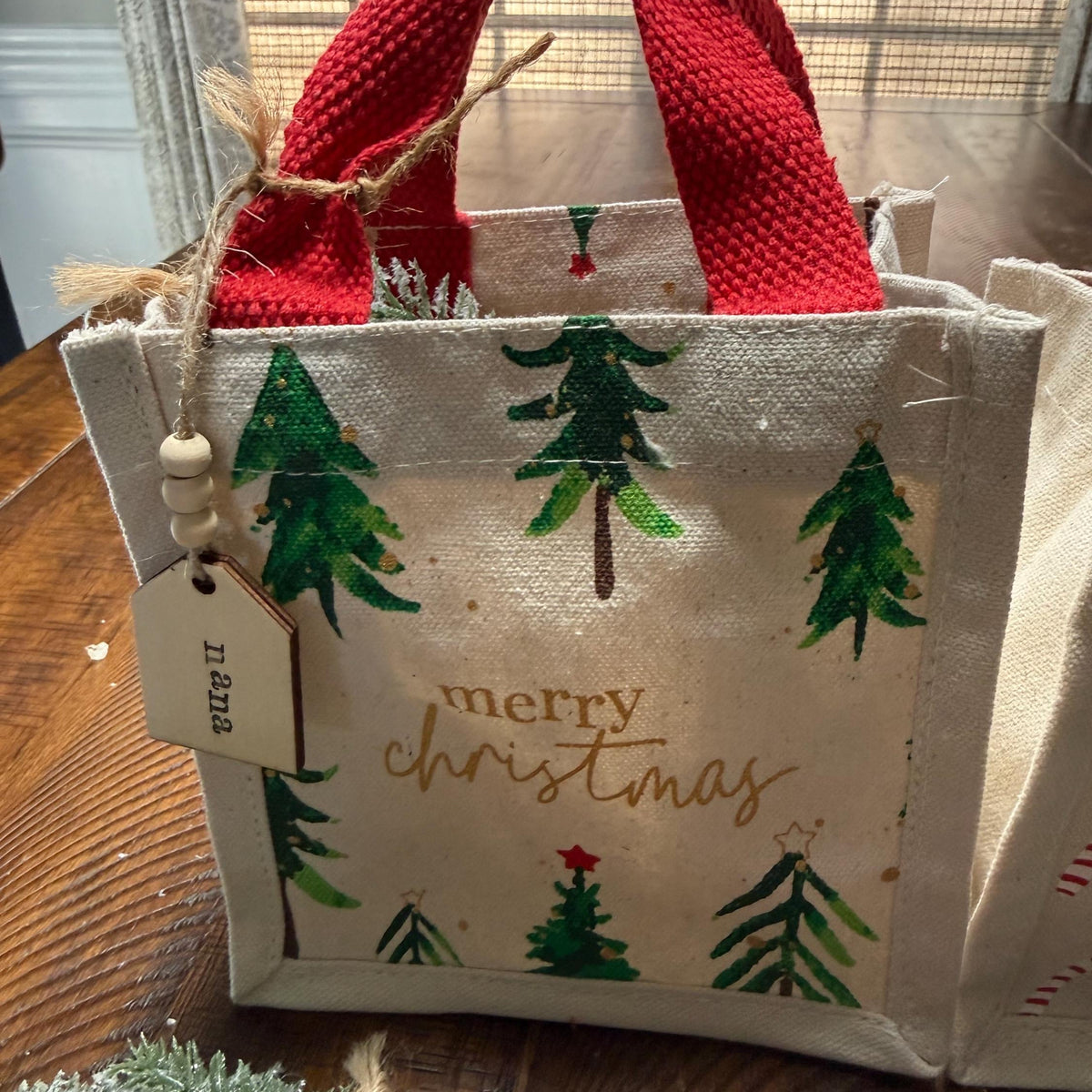 Personalized Christmas ornament, Wood beaded ornament with personal wooden tag. Co worker wreath ornament, Thank you, Holiday gifts! 4”-5”