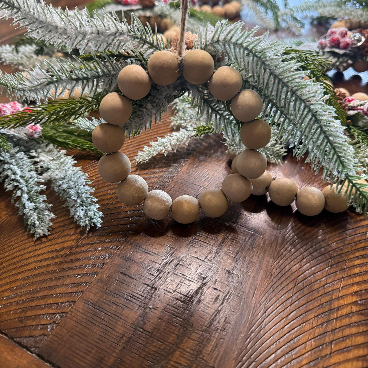 Personalized Christmas ornament, Wood beaded ornament with personal wooden tag. Co worker wreath ornament, Thank you, Holiday gifts! 4”-5”