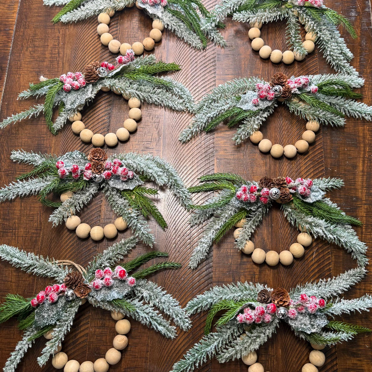 Personalized Christmas ornament, Wood beaded ornament with personal wooden tag. Co worker wreath ornament, Thank you, Holiday gifts! 4”-5”