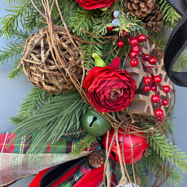 Christmas front door swag, Winter swag, Rustic swag, Traditional holiday door decor, Christmas pine decor, Wreath for front door 32” length