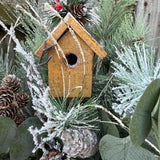 Winter wreath, Snowy basket for front door, Basket decor for entryway, Christmas gift for bird lovers, Christmas basket for nature lover 24”