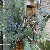 Winter wreath, Snowy basket for front door, Basket decor for entryway, Christmas gift for bird lovers, Christmas basket for nature lover 24”