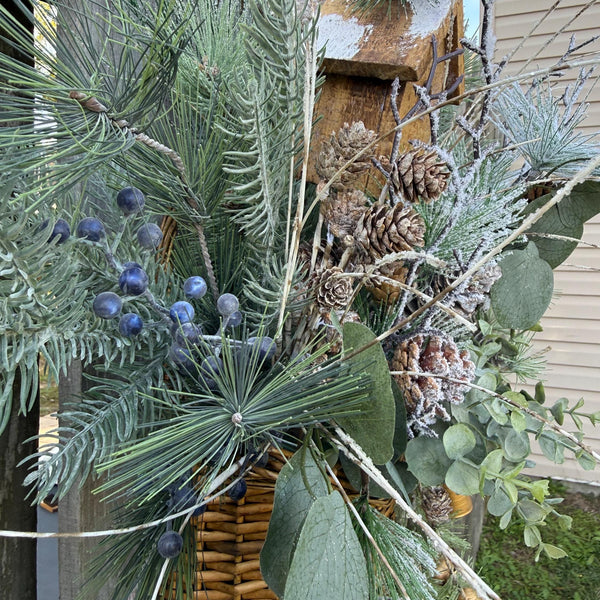 Winter wreath, Snowy basket for front door, Basket decor for entryway, Christmas gift for bird lovers, Christmas basket for nature lover 24”
