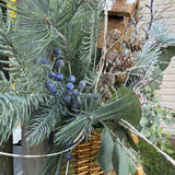 Winter wreath, Snowy basket for front door, Basket decor for entryway, Christmas gift for bird lovers, Christmas basket for nature lover 24”