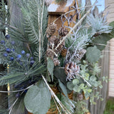 Winter Front Door Basket Wreath, Snowy Pine Birdhouse Basket, Christmas wreath decoration, Winter decor for door