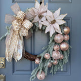 Christmas wreath for door, Snowy pine wreath with pink glitz and glam. Sparkly wreath design for front door, Holiday decor front door, 24”