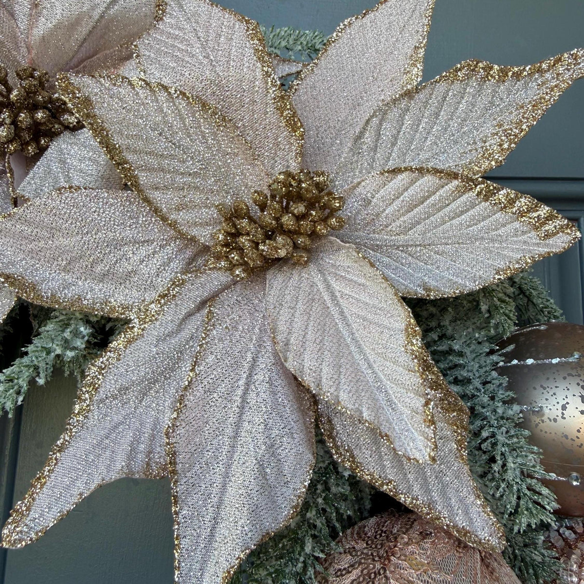 Christmas wreath for door, Snowy pine wreath with pink glitz and glam. Sparkly wreath design for front door, Holiday decor front door, 24”