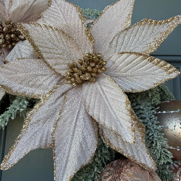 Christmas wreath for door, Snowy pine wreath with pink glitz and glam. Sparkly wreath design for front door, Holiday decor front door, 24”