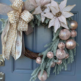 Christmas wreath for door, Snowy pine wreath with pink glitz and glam. Sparkly wreath design for front door, Holiday decor front door, 24”