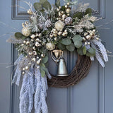 Winter wreath for door, Snowy pine wreath with glitz and glam. Sparkly wreath design for front door, Winter icy wall decor 24”