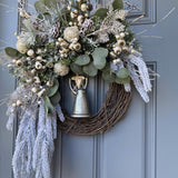 Christmas wreath for door, Snowy pine wreath with pink glitz and glam. Sparkly wreath design for front door, Holiday decor front door, 24”