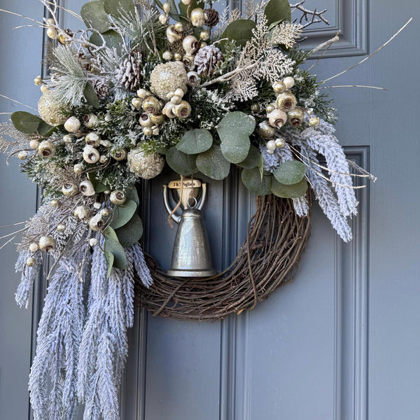 Christmas wreath for door, Snowy pine wreath with pink glitz and glam. Sparkly wreath design for front door, Holiday decor front door, 24”