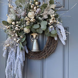 Winter wreath for door, Snowy pine wreath with glitz and glam. Sparkly wreath design for front door, Winter icy wall decor 24”