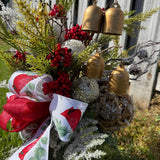Christmas gravesite arrangement, Sympathy, Memorial, Funeral flowers, Christmas vase 360 degrees, Icy arrangement with cardinal bow.