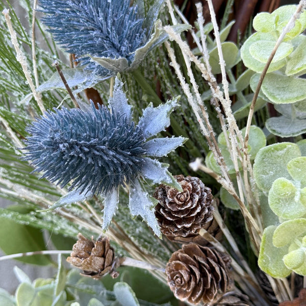 Winter front door wreath, Holiday wreath, Natural snowy wreath design, Home decor gift, Rustic icy wreath, 24” wreath