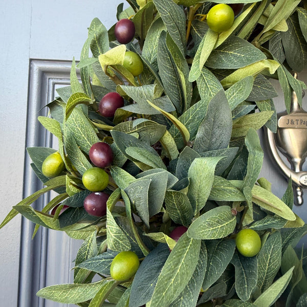 Year round greenery wreath, handmade olive branch wreath for your front door, All seasons wall decor, Rustic farmhouse decoration