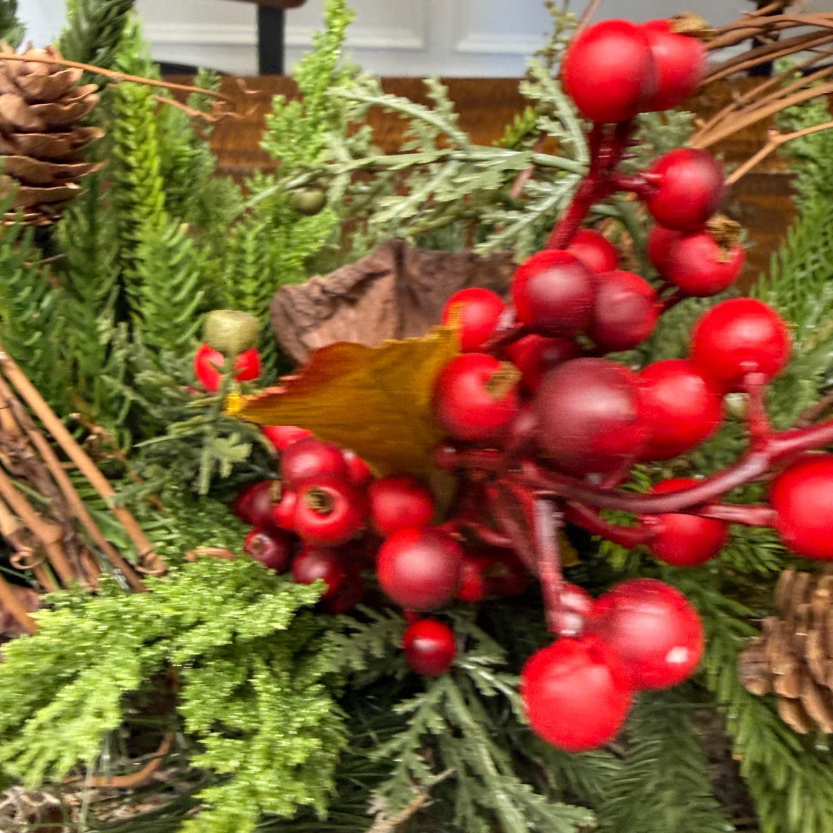 Christmas table arrangement in a birch container. Christmas gift arrangement , Hostess holiday gift, Table decoration for holiday, 20” long