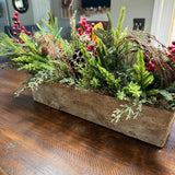 Christmas table arrangement in a birch container. Christmas gift arrangement , Hostess holiday gift, Table decoration for holiday, 20” long