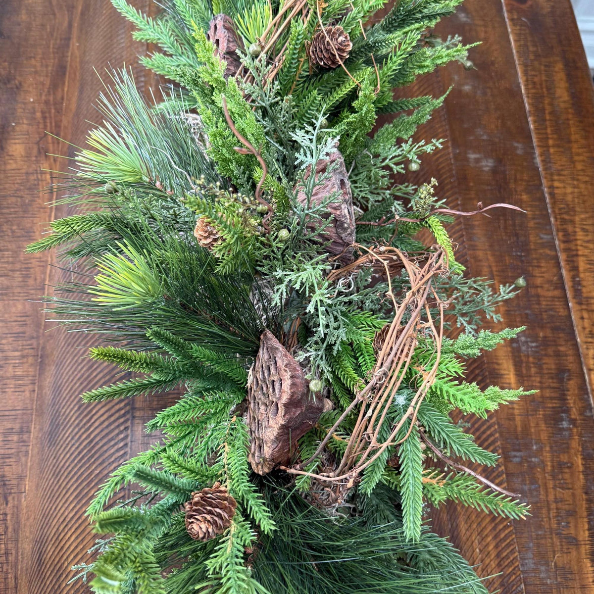 Winter table centerpiece in a birch container. Christmas gift arrangement, Hostess holiday gift, Table decoration for holiday. 20” long