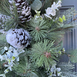 Winter wreath for door, Snowy pine wreath with bird and nest. Sparkly wreath design for front door, Holiday decor front door, 24”