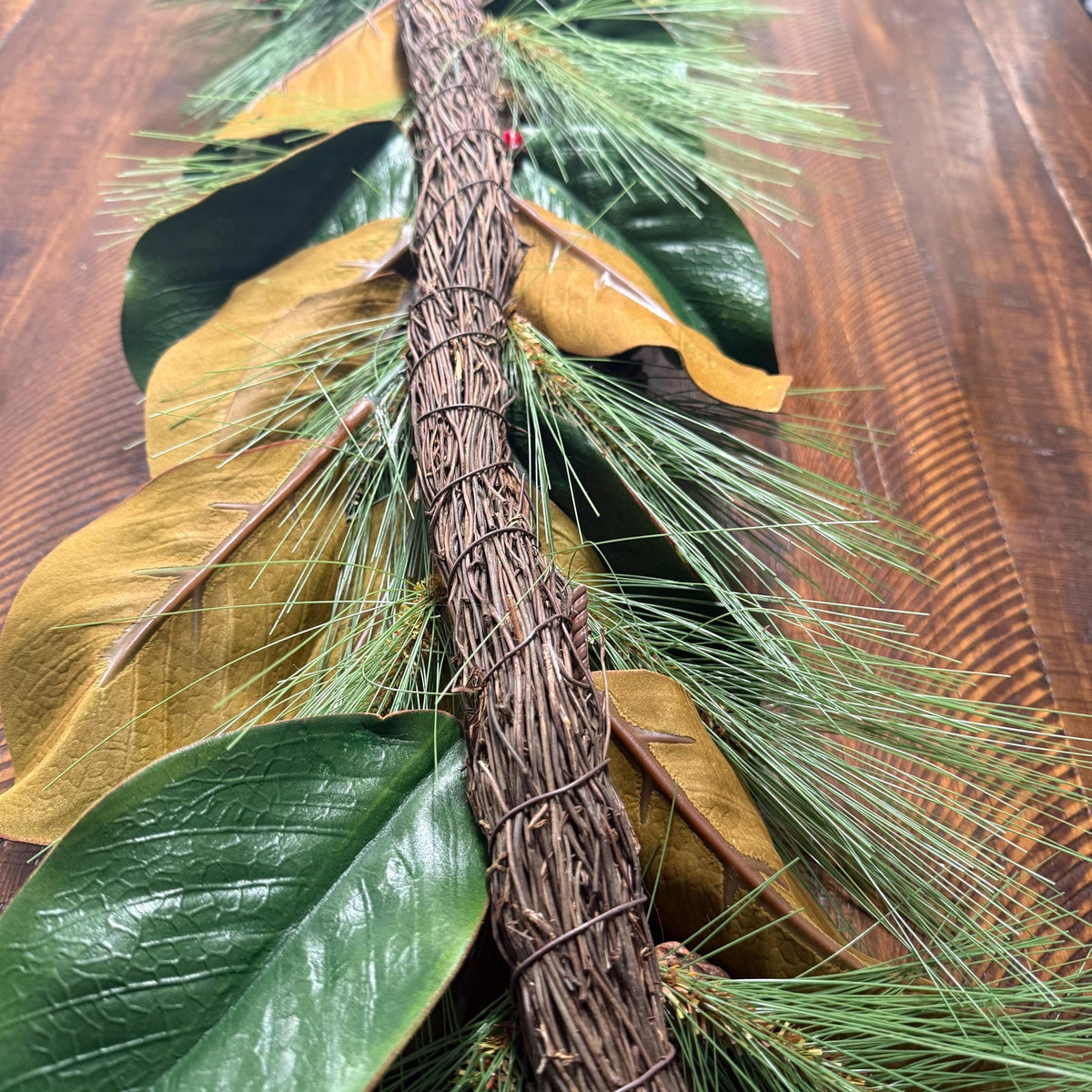Magnolia Christmas Garland, Christmas Pine, Berries and Magnolia leaves 6’ Long, Mantle Decoration, Table Garland, Front Door Garland
