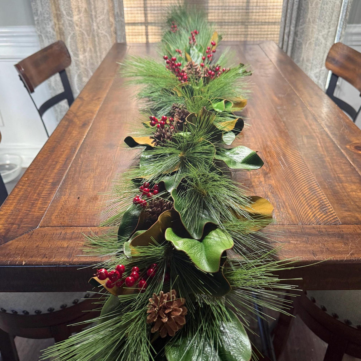 Magnolia Christmas Garland, Christmas Pine, Berries and Magnolia leaves 6’ Long, Mantle Decoration, Table Garland, Front Door Garland